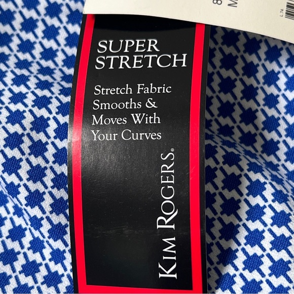 Kim Rogers Blue White Print Super Stretch Capri Pants Tummy Panel Womens Size 12 - Picture 6 of 13